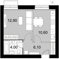 Планировка однокомнатной(квартира) площадью 33.6 квадратных метров в “Апрелевка Клаб”