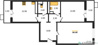 Планировка двухкомнатной(квартира) площадью 66.4 квадратных метров в “ЖК Пироговская Ривьера”