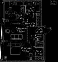 Планировка двухкомнатной(квартира) площадью 59.6 квадратных метров в “ЖК СЕЗАР БУДУЩЕЕ”