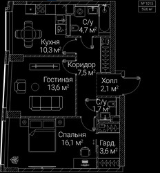 Планировка двухкомнатной(квартира) площадью 59.6 квадратных метров в ЖК “ЖК СЕЗАР БУДУЩЕЕ”