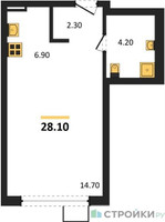 Планировка студии(квартира) площадью 28.1 квадратных метров в “ЖК Деснаречье”