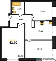 Планировка трехкомнатной(квартира) площадью 62.7 квадратных метров в “ЖК "Коллекция"”