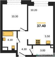 Планировка однокомнатной(квартира) площадью 37.4 квадратных метров в “Жилые кварталы Белый Град”