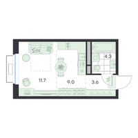 Планировка студии(квартира) площадью 28.6 квадратных метров в “ЖК G3 Михалевич”