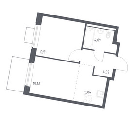 Планировка однокомнатной(квартира) площадью 34.59 квадратных метров в ЖК “ЖК Квартал Западный”