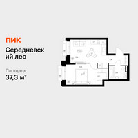 Планировка однокомнатной(квартира) площадью 37.3 квадратных метров в “ЖК Середневский лес”