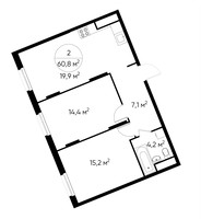 Планировка двухкомнатной(квартира) площадью 60.8 квадратных метров в “ЖК Переделкино Ближнее”