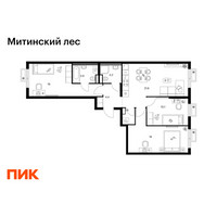 Планировка трехкомнатной(квартира) площадью 76.8 квадратных метров в “ЖК Митинский лес”