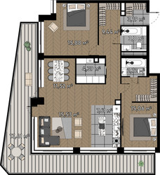 Планировка трехкомнатной(квартира) площадью 111.5 квадратных метров в ЖК “ЖК Квартал Серебряный бор”