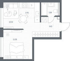 Планировка однокомнатной(квартира) площадью 33.82 квадратных метров в “ЖК TATE (Тэйт)”