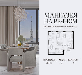 Планировка двухкомнатной(квартира) площадью 71.4 квадратных метров в ЖК “ЖК Мангазея на Речном”
