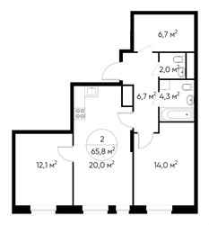 Планировка двухкомнатной(квартира) площадью 65.8 квадратных метров в ЖК “ЖК Первый Московский”