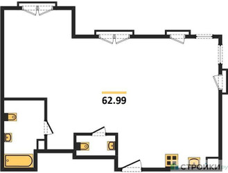 Планировка двухкомнатной(квартира) площадью 62.99 квадратных метров в ЖК “ЖК Дом Достижение”