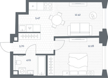 Планировка однокомнатной(квартира) площадью 39.88 квадратных метров в ЖК “ЖК TATE (Тэйт)”
