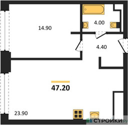Планировка однокомнатной(квартира) площадью 47.2 квадратных метров в ЖК “ЖК СТОУН Грэйн”