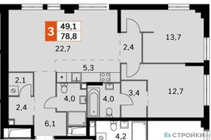 Планировка двухкомнатной(квартира) площадью 78.8 квадратных метров в “ЖК Sydney City (Сидней Сити)”