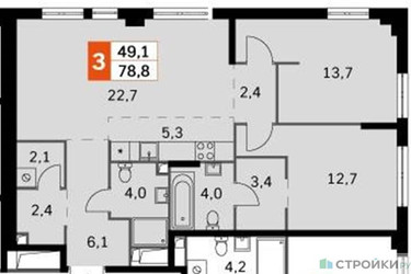 Планировка двухкомнатной(квартира) площадью 78.8 квадратных метров в ЖК “ЖК Sydney City (Сидней Сити)”
