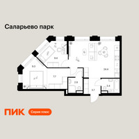 Планировка двухкомнатной(квартира) площадью 60.8 квадратных метров в “ЖК Саларьево парк”
