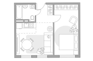 Планировка двухкомнатной(квартира) площадью 39.81 квадратных метров в “ЖК Аникеевский”