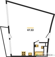 Планировка однокомнатной(апартаменты) площадью 47.53 квадратных метров в “ЖК Клубный дом Рублево”