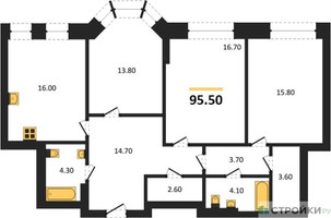 Планировка трехкомнатной(квартира) площадью 95.5 квадратных метров в “ЖК Full House (Фулл Хаус)”