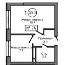 Планировка однокомнатной(квартира) площадью 32.3 квадратных метров в “ЖК Терра”