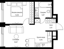 Планировка однокомнатной(квартира) площадью 40.19 квадратных метров в “ЖК Сити Бэй”