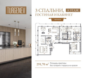 Планировка трехкомнатной(квартира) площадью 291.7 квадратных метров в ЖК “ЖК Turgenev (Тургенев)”
