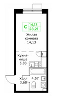 Планировка студии(квартира) площадью 28.21 квадратных метров в “ЖК КИТ 2”