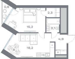 Планировка однокомнатной(квартира) площадью 44.14 квадратных метров в “ЖК Дом Горизонтов”