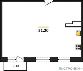 Планировка двухкомнатной(квартира) площадью 49.1 квадратных метров в ЖК “ЖК Легендарный квартал на Ботаническом саду”