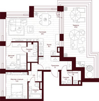 Планировка двухкомнатной(квартира) площадью 84.4 квадратных метров в “ЖК Дом 7 Даниловский”