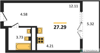 Планировка студии(квартира) площадью 27.29 квадратных метров в “ЖК Дюна”