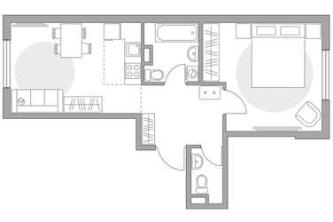 Планировка двухкомнатной(квартира) площадью 43.49 квадратных метров в ЖК “ЖК Аникеевский”