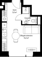 Планировка студии(квартира) площадью 23.9 квадратных метров в “ЖК Веер”