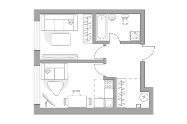 Планировка двухкомнатной(квартира) площадью 39.39 квадратных метров в ЖК “ЖК Тринити”