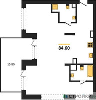 Планировка двухкомнатной(квартира) площадью 84.6 квадратных метров в “ЖК Первый квартал”
