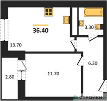 Планировка однокомнатной(квартира) площадью 36.3 квадратных метров в “ЖК Одинцовские кварталы”