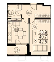 Планировка однокомнатной(квартира) площадью 40.7 квадратных метров в “ЖК Ривер-Парк”