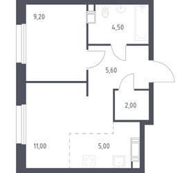 Планировка однокомнатной(квартира) площадью 37.3 квадратных метров в ЖК “ЖК ЭкоБунино (Южное Бунино)”