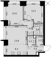 Планировка трехкомнатной(квартира) площадью 64.7 квадратных метров в “ЖК Амбер Сити”