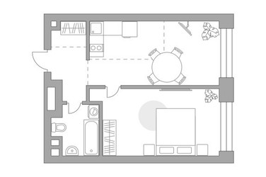 Планировка однокомнатной(квартира) площадью 44.89 квадратных метров в ЖК “ЖК Павелецкая от Гранель”