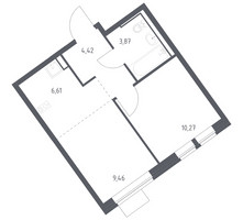 Планировка однокомнатной(квартира) площадью 34.63 квадратных метров в “ЖК Молжаниново”