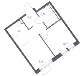 Планировка однокомнатной(квартира) площадью 34.63 квадратных метров в ЖК “ЖК Молжаниново”