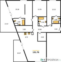 Планировка трехкомнатной(квартира) площадью 130 квадратных метров в “Квартал Foriver”