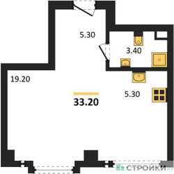 Планировка студии(квартира) площадью 33.2 квадратных метров в “ЖК Мангазея на Тульской”