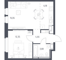 Планировка однокомнатной(квартира) площадью 43.13 квадратных метров в “ЖК Большое Путилково”