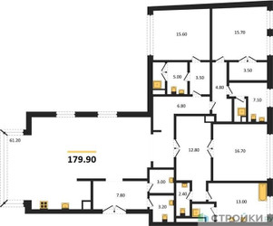 Планировка трехкомнатной(квартира) площадью 179.9 квадратных метров в ЖК “ЖК Nicole (Николь)”