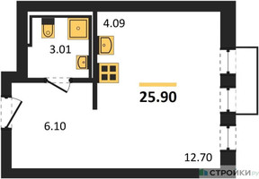 Планировка студии(квартира) площадью 25.9 квадратных метров в “ЖК Рублевский Квартал”