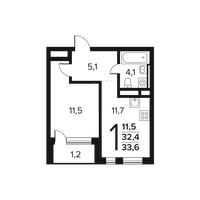 Планировка однокомнатной(квартира) площадью 33.6 квадратных метров в “Новые Ватутинки. Заречный”